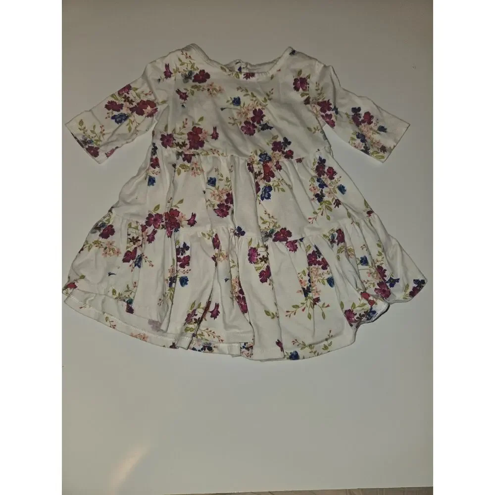 Old Navy Baby Girls 18-24M Floral Tiered Dress Ivory Purple Blue 3/4 Sleeve